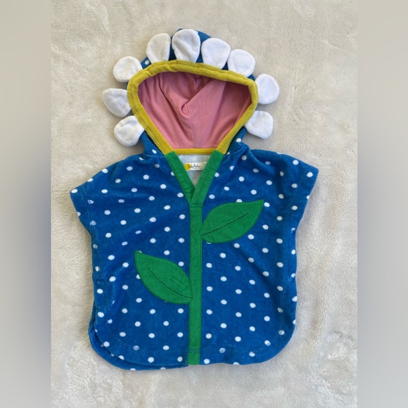 Baby Boden Swimsuit with Matching Towel (Blue with White Polkadots and Flower) - Picture 2 of 7